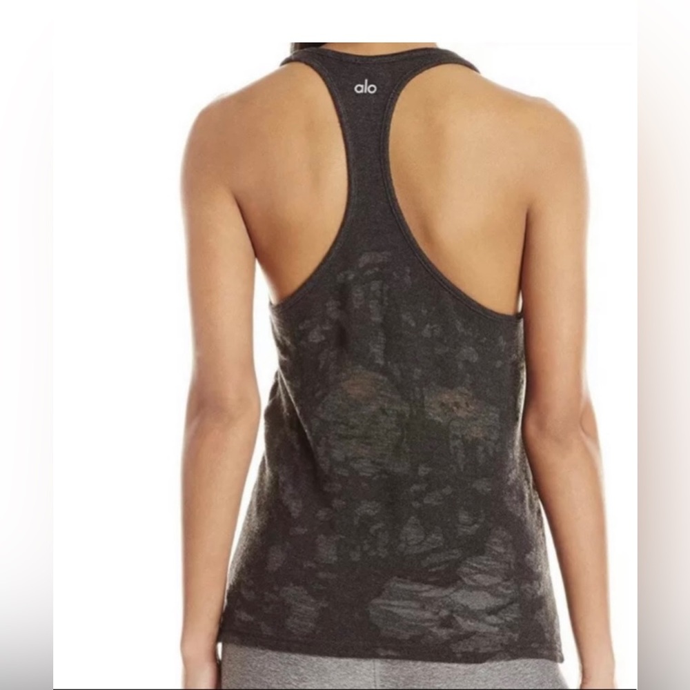 ALO Yoga Distressed Tank Top knit  black gray.  Size Medium EUC